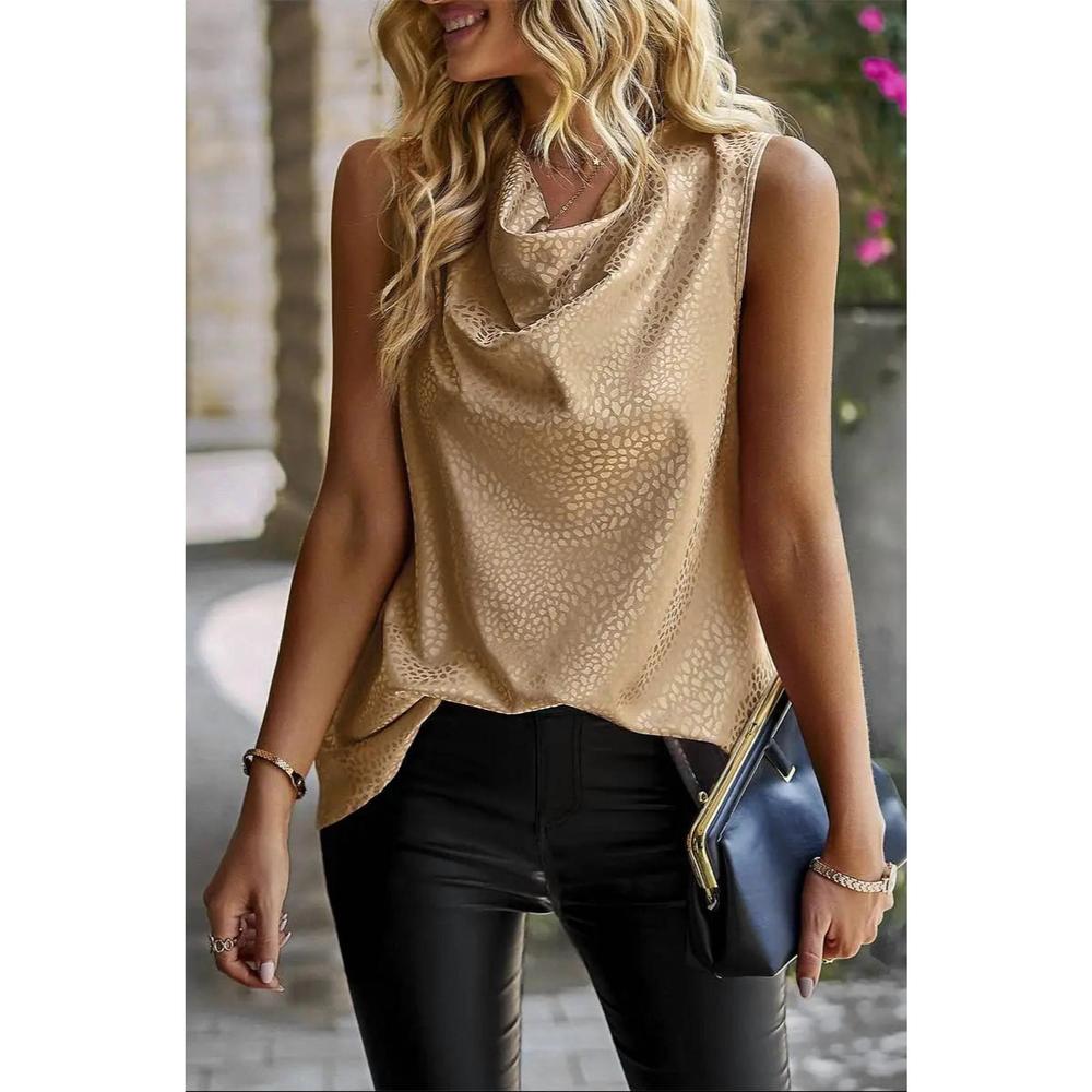 NEW SUPREME dotted leopard cowl neck blouse in khaki